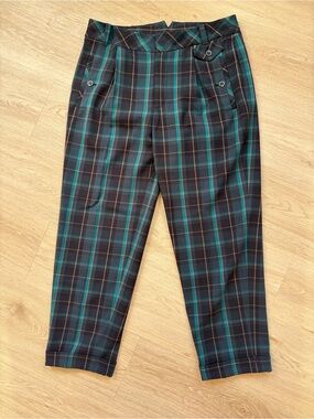 Cartonnier Navy and Teal Plaid Women’s Relaxed Tailored
